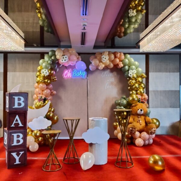 Oh Baby Gold and Beige Baby Shower Decor